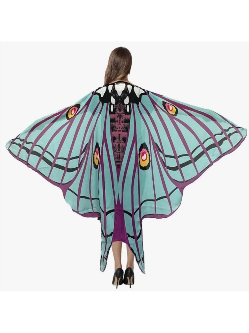 Lavender Aqua Blue Luna Moth Summer Festival Costume Fairy Butterfly Wings Scarf